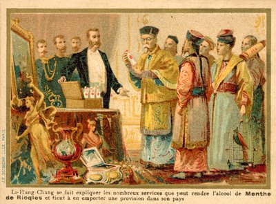 Chinese diplomat and politician Li Hongzhang having the many benefits of Ricqlès mint spirit explained to him by French School